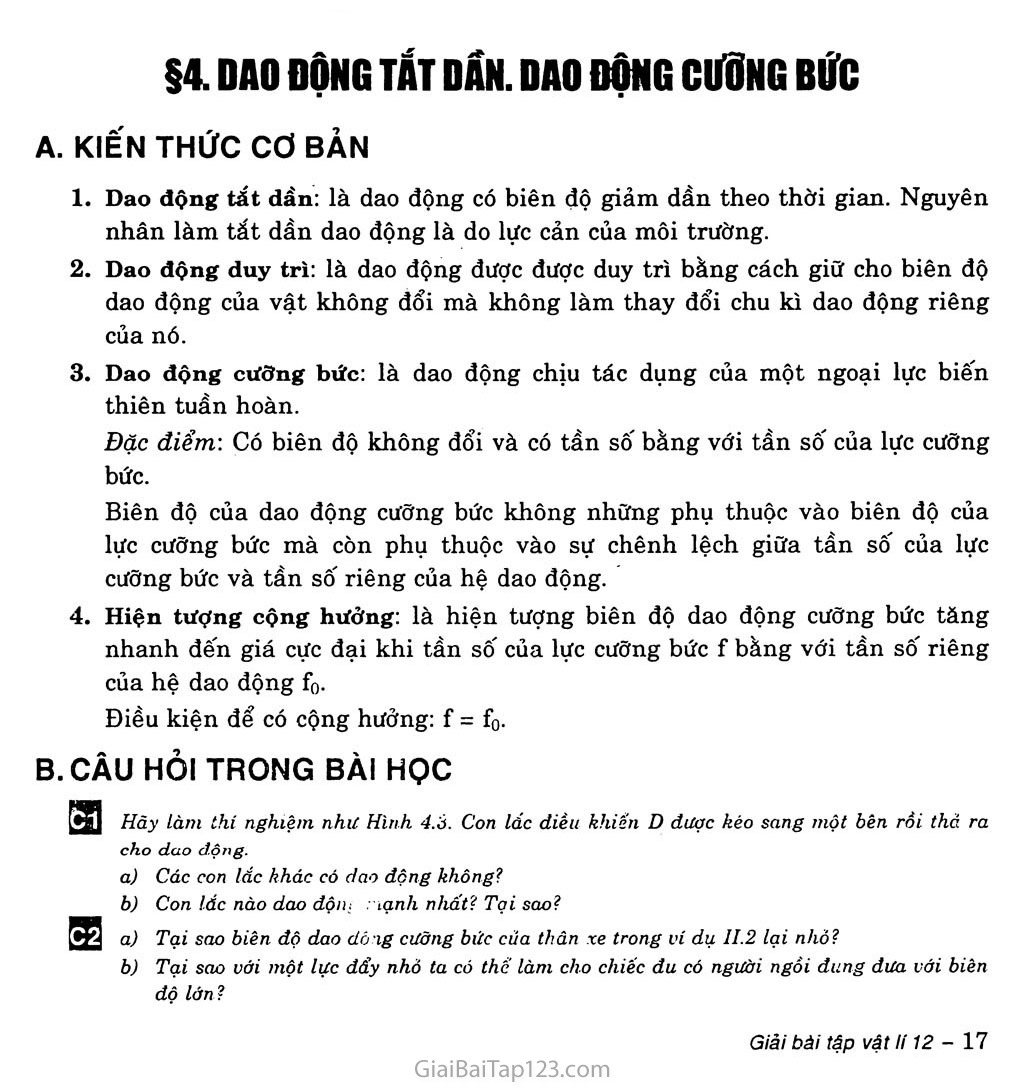 Bài 4: Dao động tắt dần. Dao động cưỡng bức trang 1