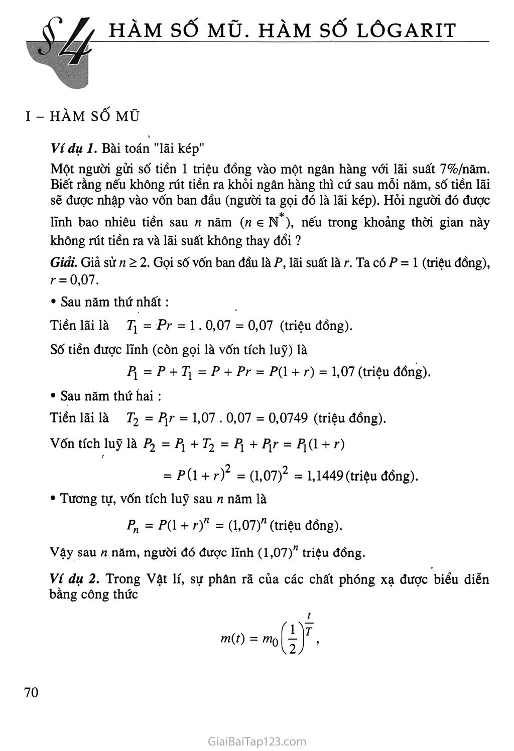 Bài 4. Hàm số mũ - Hàm số Lôgarit trang 1