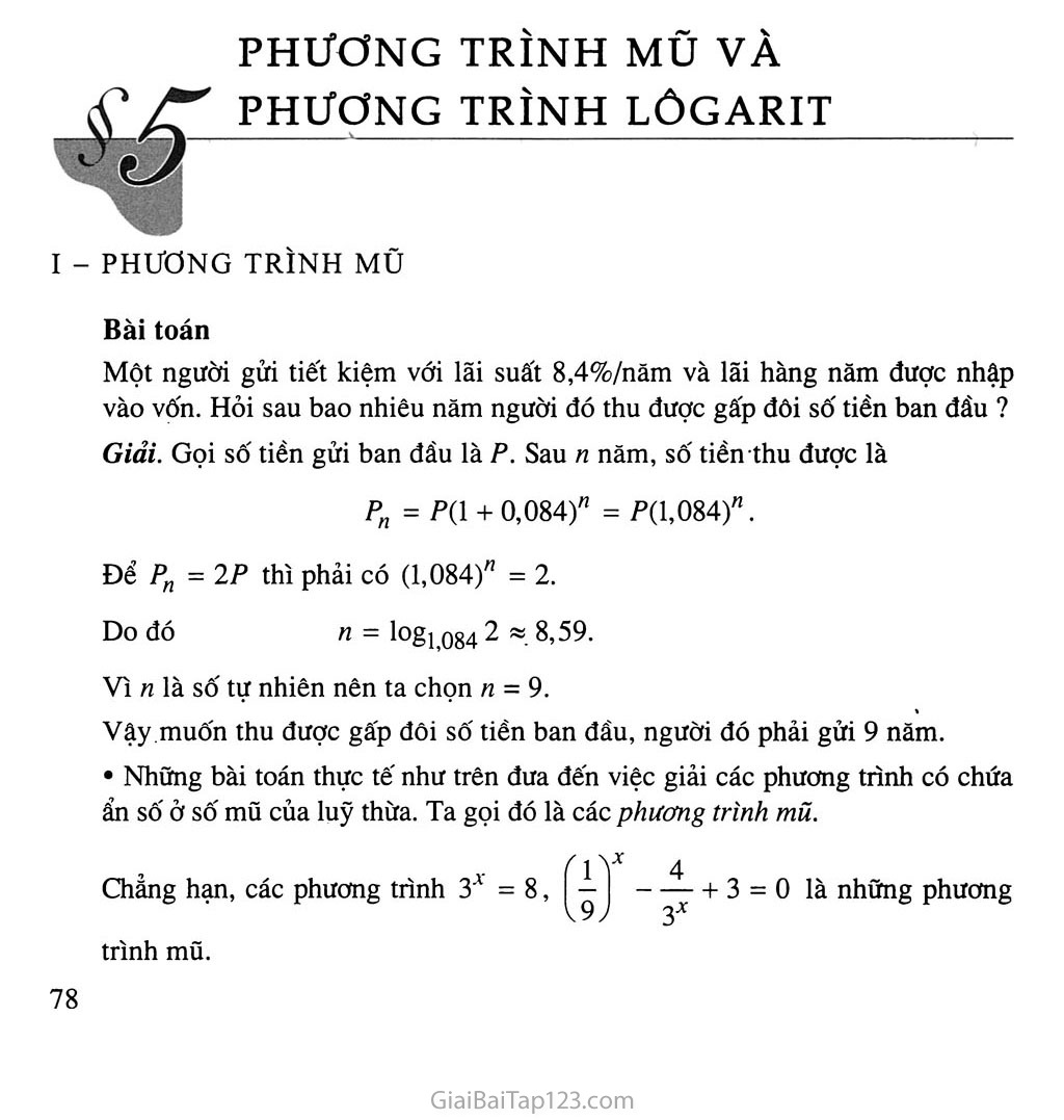 Bài 5. Phương trình mũ và phương trình lôgarit trang 1