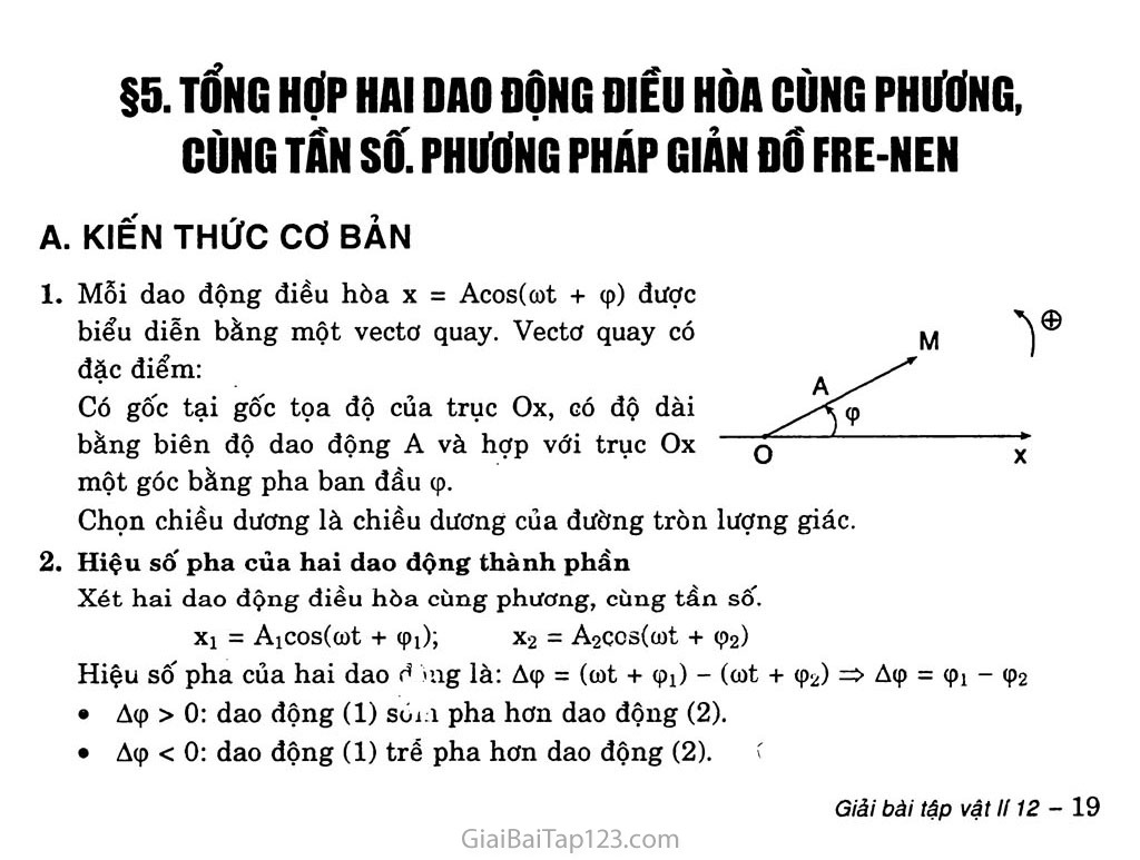 Bài 5: Tổng hợp hai dao động điều hòa cùng phương, cùng tần số. Phương pháp giản đồ Fre-nen trang 1