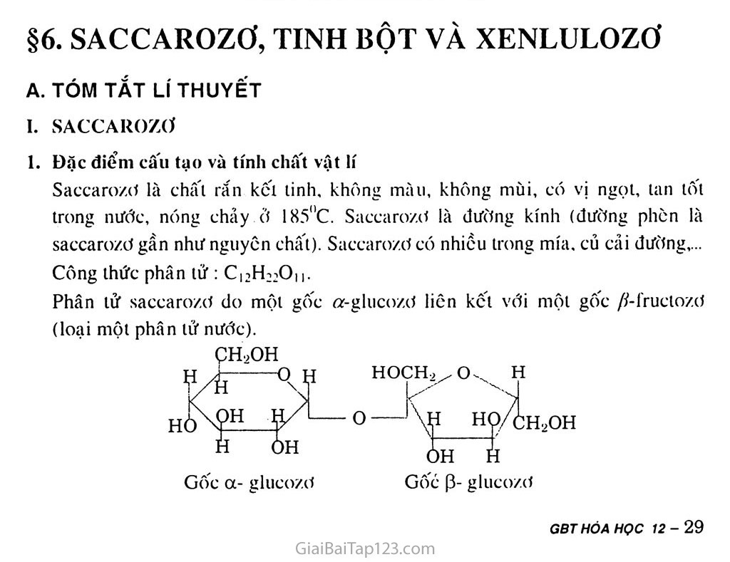 Bài 6: Sacarơz, tinh bột và xenlulozơ trang 1