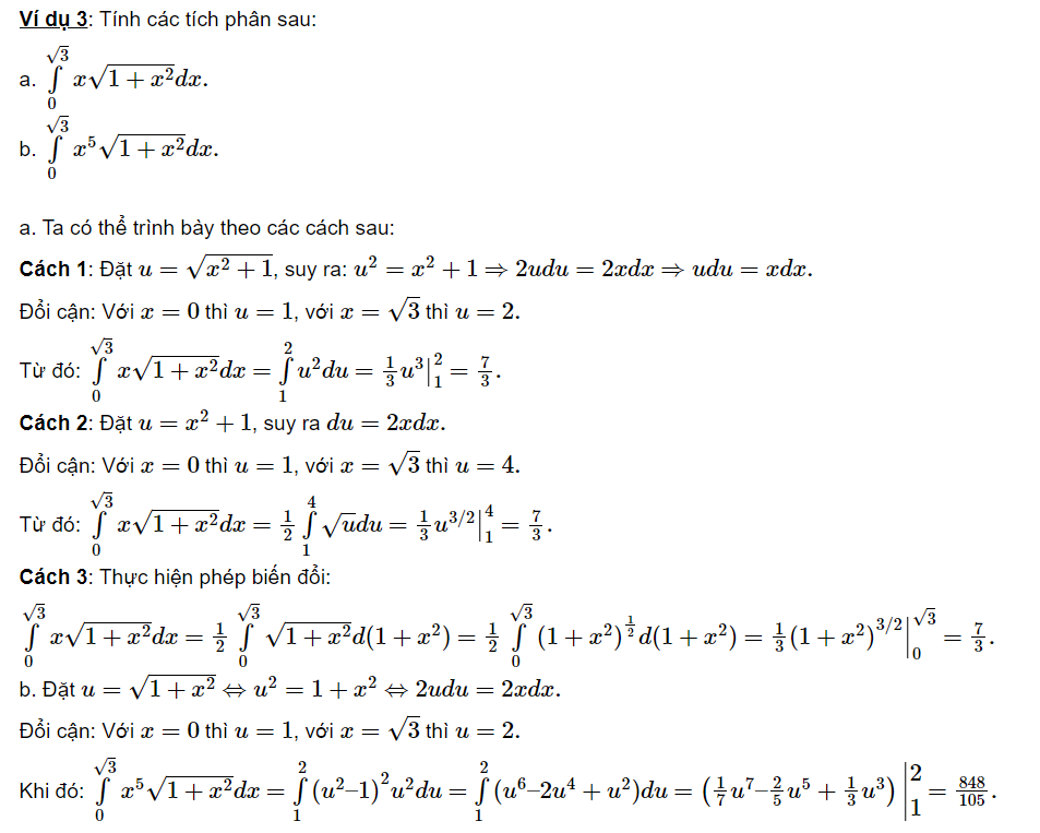 Phương pháp đổi biến số trong tích phân (2024)  (ảnh 1)
