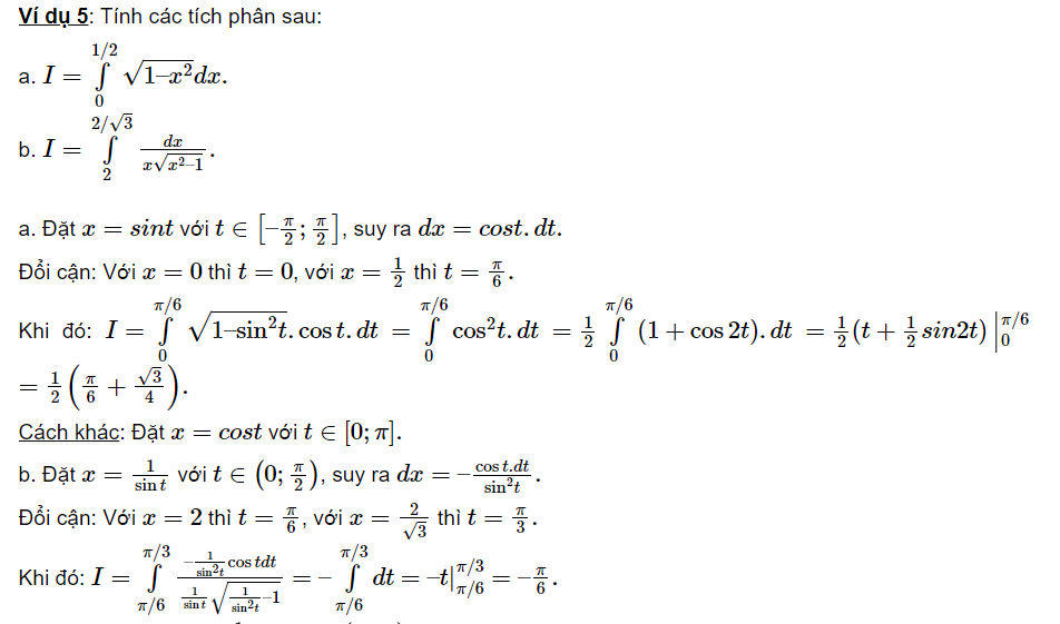 Phương pháp đổi biến số trong tích phân (2024)  (ảnh 1)