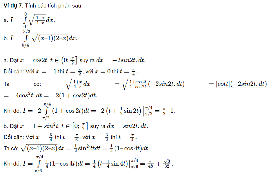 Phương pháp đổi biến số trong tích phân (2024)  (ảnh 1)