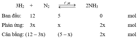 Cho 5 mol N2 và 12 mol H2 vào bình kín. Tại thời điểm cân bằng thu được 13 mol (ảnh 1)