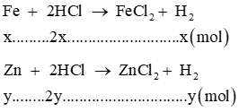 Cho 12,1 gam hỗn hợp gồm Fe và Zn tác dụng vừa đủ với 200 ml dung dịch HCl (ảnh 1)