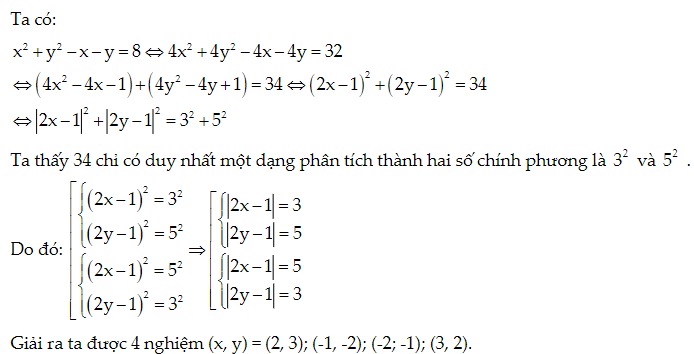 200 bài tập phương trình nghiệm nguyên và cách giải (2023) có đáp án (ảnh 1)