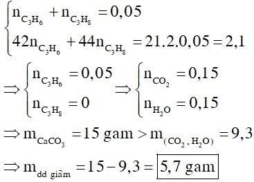 Hỗn hợp X gồm C3H4, C3H6, C3H8 có tỉ khối so với H2 là 21. Đốt cháy hoàn toàn 1,12 lít (ảnh 1)