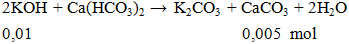 2KOH + Ca(HCO3)2 →  K2CO3 + CaCO3 + 2H2O | Cân bằng phương trình hóa học